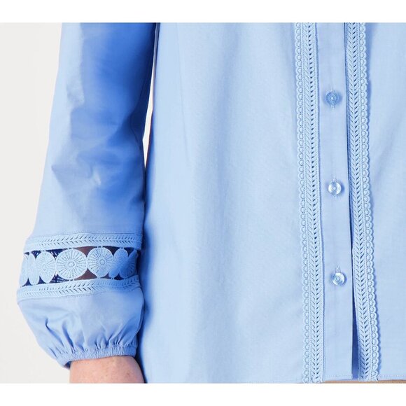 Isaac Mizrahi Live! White Petite Stretch Poplin Tunic w/Circle Lace Trim 10P - Picture 6 of 8